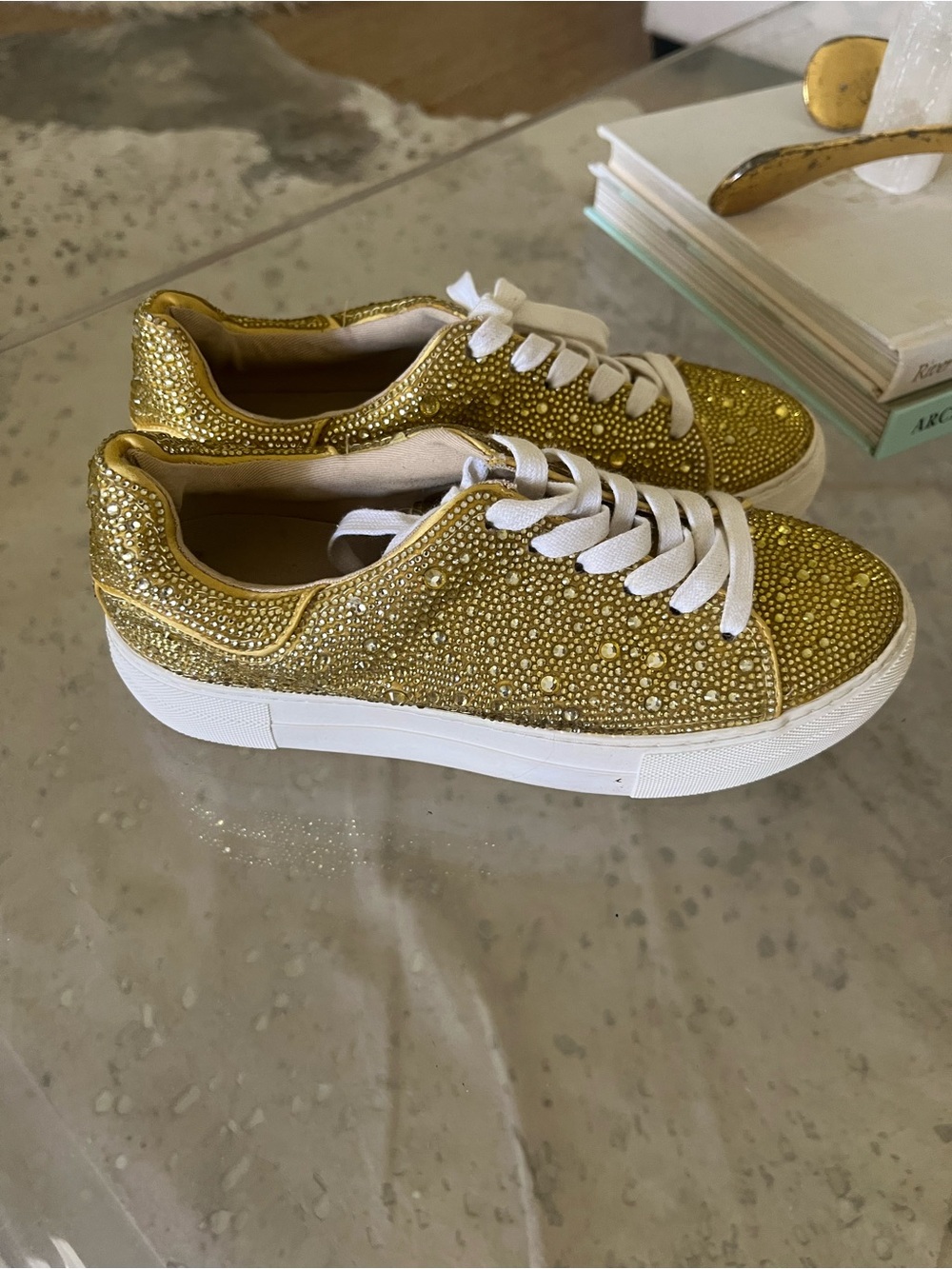 Betsey Johnson Gold Rhinestone Sdny 7.5 LSU  Holiday Women’s Sneakers